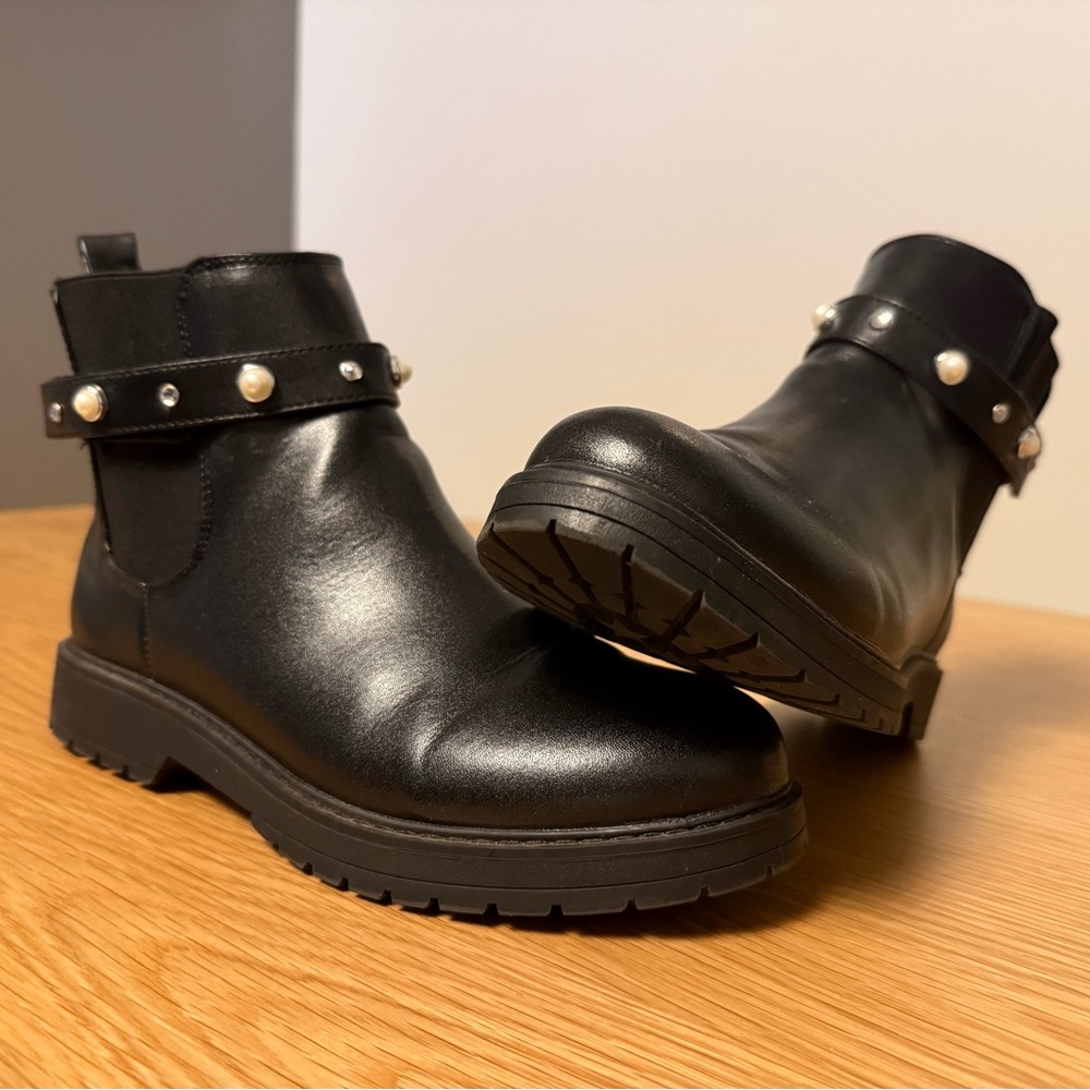 Marc Fisher Black Ankle Boots with Pearl Accents